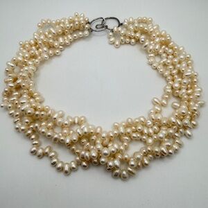 16", Five STRANDS of FRESHWATER PEARLS necklace with sterling silver hook clasp!